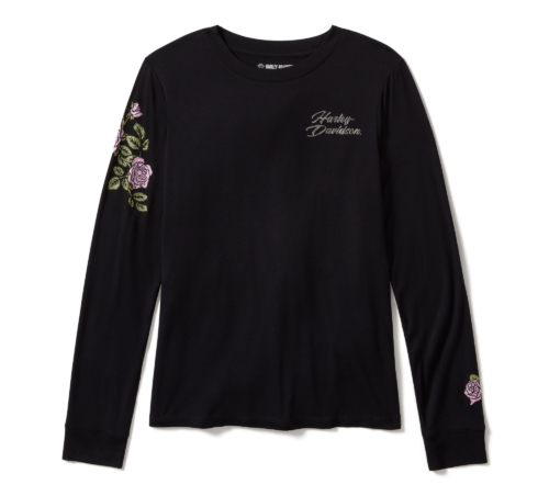 Camiseta Mujer Harley-Davidson® Woman Rose & Thorn Bling Long Sleeve Top - Negro