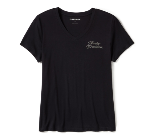 Camiseta Mujer Harley-Davidson® Woman Rose & Thorn Bling V-Neck Tee - Negro