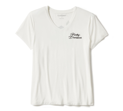 Camiseta Mujer Harley-Davidson® Woman Rose & Thorn Bling V-Neck Tee - Blanco
